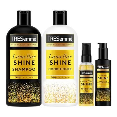 TRESemme Lamellar Shine Hair Care Bundle Shampoo (680 ml), Conditioner (680 ml), Oil (75 ml) & Serum (200 ml) with patented Lamellar Technology for an ultra-glossy salon finish
