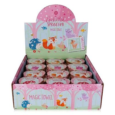 Accentra Magische handdoek "Enchanted Springtime" toverhanddoek 48 stuks met hertenmotief, washandje 27x27cm, als tombola-prijs, gastgeschenken voor kinderverjaardag of bruiloft, grootverpakking