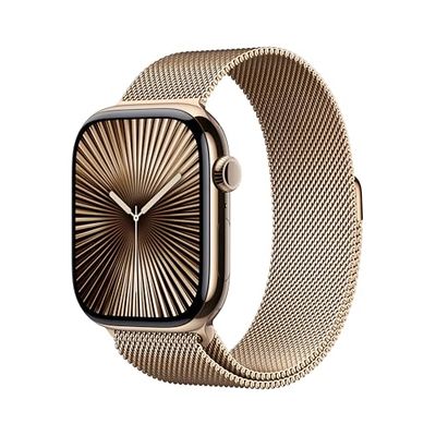 Apple Watch Series 10 GPS + Cellular 46 mm Smartwatch con cassa in titanio color Oro e cinturino Sport Loop Oro - S/M. Fitness tracker, app ECG, display Retina always-on, Carbon Neutral