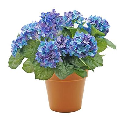 GreenBrokers Kunstmatige Hydrangea in Terracotta Kleurpot (Breedte 23 cm Hoogte 46cm), Blauw