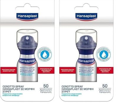 Hansaplast Cerotto Spray Protezione Trasparente, Cerotti impermeabili spray facili da applicare ad azione rapida contro i batteri, 1 Confezione 32.5ml per 50 applicazioni (Confezione da 2)