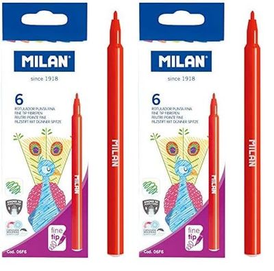 MILAN Caja 6 rotuladores punta fina (Paquete de 2)