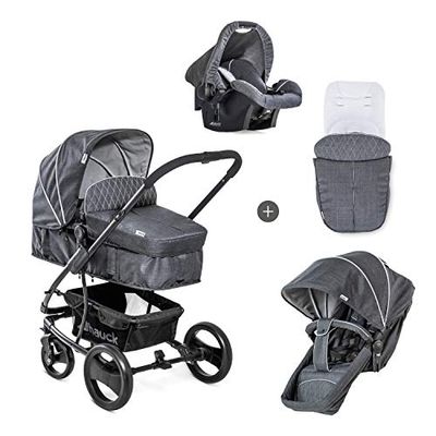 hauck Sistema de Viaje Pacific 4 Shop N Drive, Carrito Bebe, Carrito 3 en 1, Capazo, Silla de Paseo, Silla para Coche, Reversible, desde Nacimiento hasta 25 kg, Negro