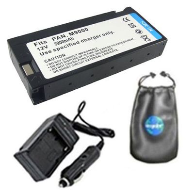 Amsahr S-VBF2E-M9000 - Bateria de substituição digital para Panasonic VWVBF2, M9000 (com bolsa de acessórios para lentes, cinzento)