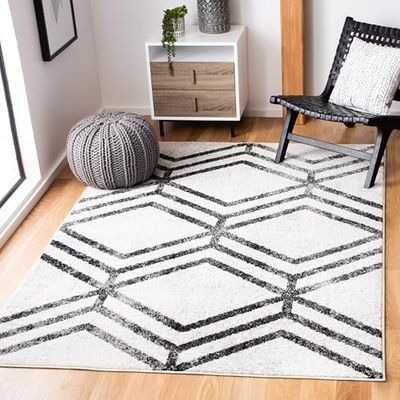 Safavieh Tapis Géométrique pour Salon, Salle à Manger, Chambre à Coucher - Adirondack Collection, Tapis à Poil Court, Ivoire et Anthracite, 183 x 274 cm