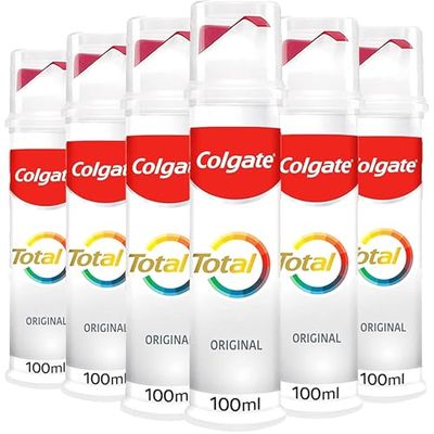 Colgate Total Original Toothpaste Pump, 6 x 100 ml - Stronger 24-hour bacterial defence* - Unique dual zinc antibacterial technology - 8 benefits for complete protection - Clinically proven formula