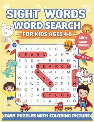 Sight Words Word Search for Kids Ages 4-6: 600+ Fun Sight Words Puzzle Book for kids to Search, Read, and Color!