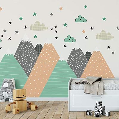 Ambiance Stickers Muraux Enfants Décoration Chambre Bébé - Autocollant Sticker Mural Adhesif Géant Montagnes Scandinaves Darinka - H60 x L90 cm