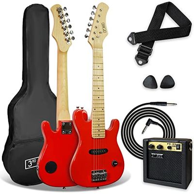 3rd Avenue 1/4 formaat elektrische gitaarpakket voor beginnende kinderen, 5W draagbare versterker, kabel, tas, plectrums en gitaarband - rood