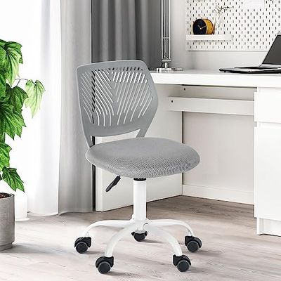 FurnitureR Bureaustoel voor thuis, moderne en verstelbare computerstoel, bureaustoel zonder draaibare armleuning, bureaustoel voor jongeren, studeerkamer, grijs