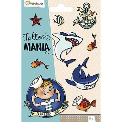 MY MANDARINE CC004O - TATOO'MANIA - 1 feuille 10,5x16 cm de 9 tatoos - À partir de 5 ans - MARIN