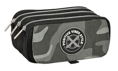 Safta - Astuccio triplo grande, astuccio per bambini, ideale per bambini in età scolastica, comodo e versatile, qualità e resistenza, 21,5 x 8 x 10 cm, colore nero, Nero, Estándar, Casual