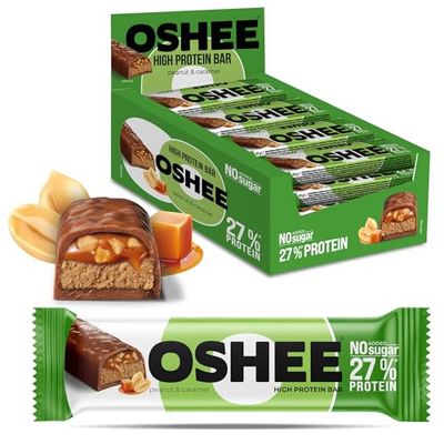 OSHEE Protein Bar Peanut & Caramel 49g (Pack of 12) - High Protein, Tasty Peanut & Caramel Flavor - Perfect On-the-Go Snack - Multipack