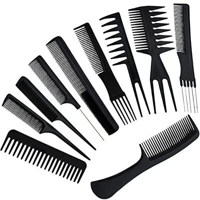 PARENCE - Lot de 10 Peignes à Cheveux antistatique, Peigne de Coiffure professionnel Anti-Statique Résistant à la Chaleur, Peigne de Coiffeur à Dents Fines et Larges (Lot de 10 peignes)
