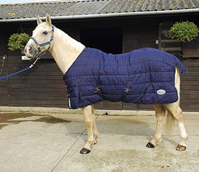 Rhinegold Orlando Quilted Stable Rug-Winter Weight 300gsm fill Couverture 0, Bleu Marine/Rouge à Carreaux, 175 cm