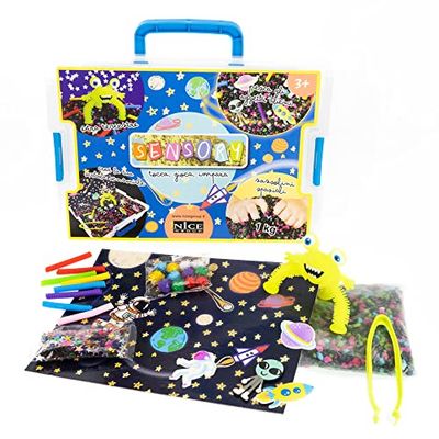 Nice Group - 94004, Sensory Case, Scatola Sensoriale per Bambini, Scoperta dello Spazio, Manipolazione dei Materiali, Sviluppo motricità fine, Blu, Taglia Unica