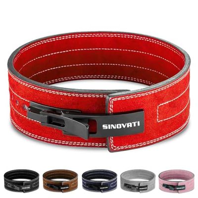 SINOVATI Premium powerlifting-gewichthefriem van rundleer met gesp, voor fitness, powerlifting, krachttraining, bodybuilding, met 8,5 cm / 10 cm hoogte, voor vrouwen en mannen (rood, M)