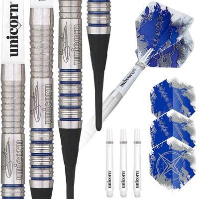 Unicorn Soft Tip Darts Set | Gary 'The Flying Scotsman' Anderson Silver Star | 80% Natural Tungsten Barrels with Blue Accents | 19 g