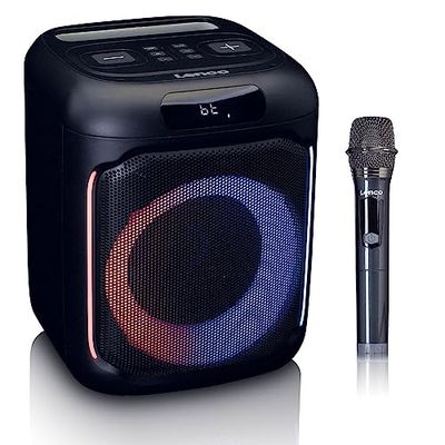 Commaxx Lenco PA-100 Bluetooth PartyBox - Altavoz portátil para Fiestas - Bluetooth 5.0 con TWS - IPX4 - Luces para Fiestas - 100 vatios RMS - 2400mAh - USB - Micro y Mando a Distancia - Negro