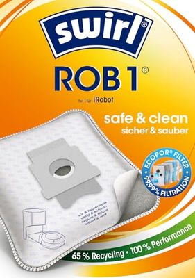 Swirl ROB 1 EcoPor stofzuigerzakken (8 zakken), scheurvaste stofzakken voor sommige afzuigstations van iRobot, in milieuvriendelijke doos, 99,9% filtering van huisstof en allergeen fijnstof
