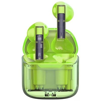 PRENDELUZ Cuffie wireless verdi con custodia trasparente di ricarica Bluetooth