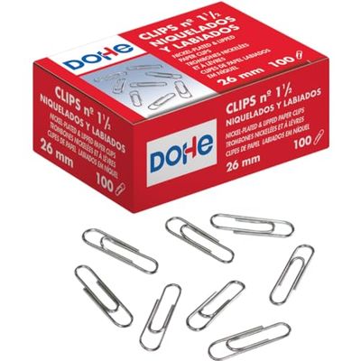 Dohe - Clips Niquelados para Sujetar Hojas (100 uds.) - 26 mm, N.º ½, Material de oficina