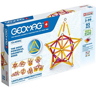 Geomag Classic - 93 pezzi - Costruzioni Magnitiche per Bambini - Linea Green - 100% Plastica riciclata