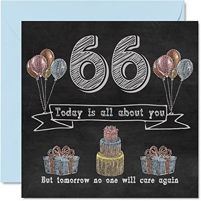 Grappige 66e Verjaardagskaarten voor Mannen Vrouw - Krijt Blackboard - Gelukkige Verjaardagskaart voor Tante Mum Papa Nanny Opa Oom Oma Cousin, 145mm x 145mm Humor Banter Wenskaarten