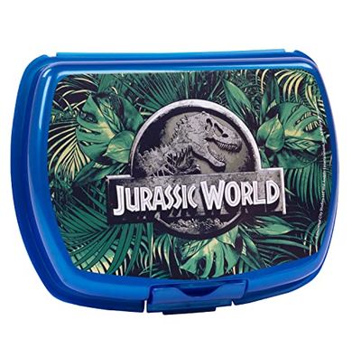 p:os Jurassic World - Contenitore per il pranzo per bambini, motivo: dinosauri, in plastica, con scomparto e chiusura a clip, ideale per il pane a scuola