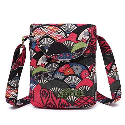 OPQRSTU Bolso de hombro de lona retro de tamaño pequeño para mujer, estilo hippie, bohemio, bolso cruzado, Rojo -, Small