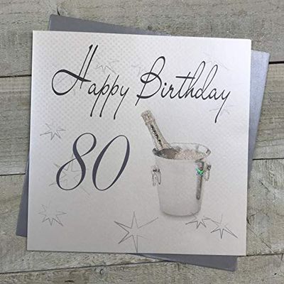 white cotton cards Gelukkig Handgemaakte Grote 80e Verjaardagskaart Kaarten Champagne Emmer, XLS80