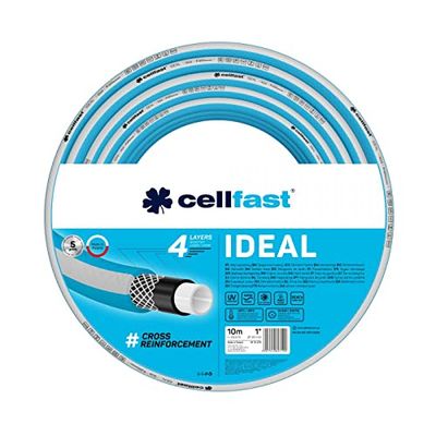 Cellfast IDEAL Tuyau D'arrosage, Durable, Flexible, 4 Couches, Durable Tresse Croix, Résistant aux UV et aux algues, Technologie REACH, 27 Bar, -20/+60°С Temp. 1", 10m