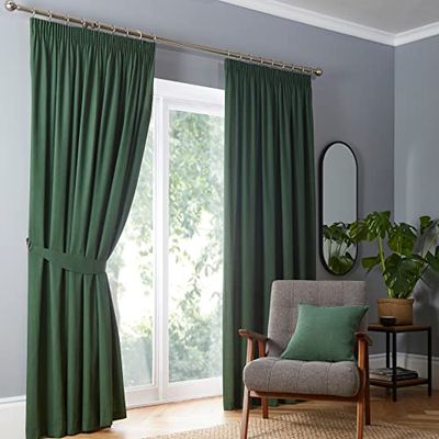 Fusion - Dijon - Blackout/Thermal Insulated Pair of Pencil Pleat Curtains - 90" Width x 54" Drop (229 x 137cm) in Bottle Green