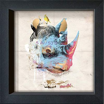 Internationellt grafiskt inramat vykort – Sanchez, André – "noshörning" – 16 x 16 cm – svart ram
