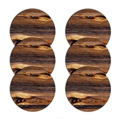 Arco Design Lot de 6 sets de table ronds en feutre 6D avec motif, 33 cm de diamètre, lavables jusqu'à 40 °C (bois)