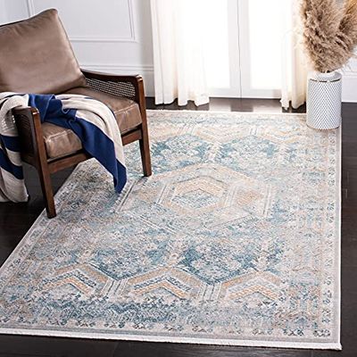 Safavieh Tapis Contemporain pour Salon, Salle à Manger, Chambre à Coucher - Shivan Collection, Tapis à Poil Court, Bleu et Or, 160 x 229 cm