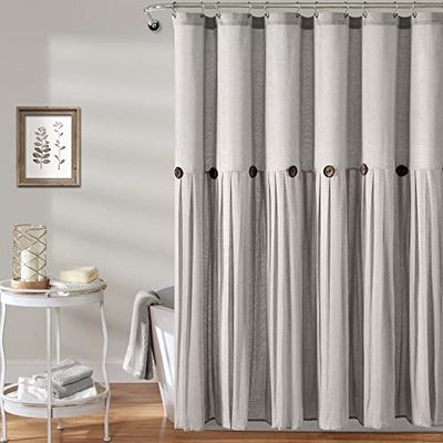 Lush Decor Rideau de Douche en Lin avec Boutons Gris 182,9 x 182,9 cm