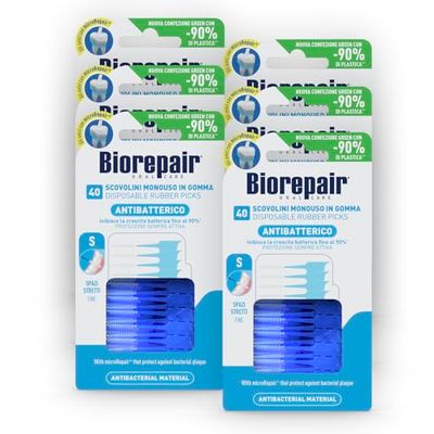 Biorepair, 40 gumowych szczoteczek do zębów, 6 x 40 gumowych szczoteczek do zębów, drobne szczoteczki do zębów, idealne do ciasnych miejsc, z mikrorepair, hamują rozwój bakterii do 90%, świeżej mięty
