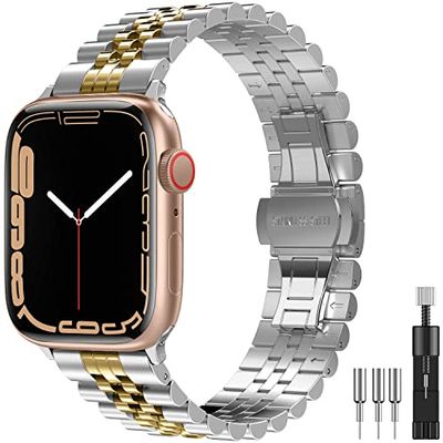 Diruite voor Apple Watch Ultra 2/Ultra/Series 9/8/7/6/5/4/SE Band, Gegalvaniseerde Roestvrijstalen Banden met Dubbele Inzetsluiting Vervangende Band voor iWatch 49mm 45mm 44mm 42mm 41mm 40mm 38mm