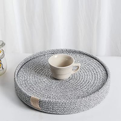 Art PineCone Set di 4 tovagliette rotonde in corda di cotone intrecciato con supporto incluso, antiscivolo e resistenti al calore per la decorazione perfetta della tavola (33 cm, grigio misto)