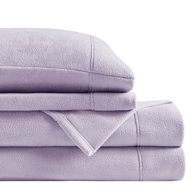 True North by Sleep Philosophy Soft & Cozy Micro Fleece Sheet lençóis aconchegantes para estação fria, fronha de almofada a condizer, forro polar, roxo claro, casal duplo, 4