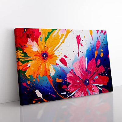 Splendid Flower Splash Abstract Canvas Wall Art Print Ready to Hang, Framed Picture for Living Room Bedroom Home Office Décor, 76x50 cm (30x20 Inch)