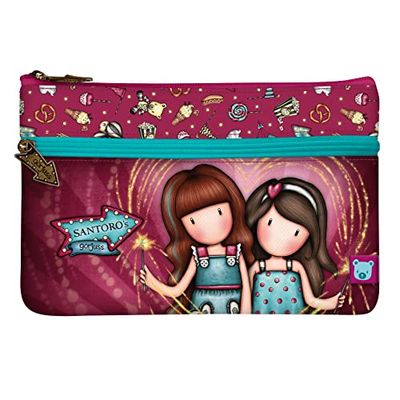 SANTORO Gorjuss Fairground platte tas met zak 'Fireworks', 23 x 15,5 x 1,5 cm, polyester, 2 vakken, Blauw, Modern design