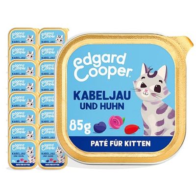 Edgard & Cooper Cibo per gatti bagnato senza cereali, gattini sterilizzati o attivi, paté naturale, 85 g x 16, merluzzo e pollo, cibo gustoso ed equilibrato