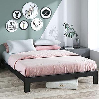 Zinus Arnav Lit 140x190 cm - Hauteur du cadre de lit 26cm - Cadre de lit plateforme en métal avec support de lattes en bois - Noir