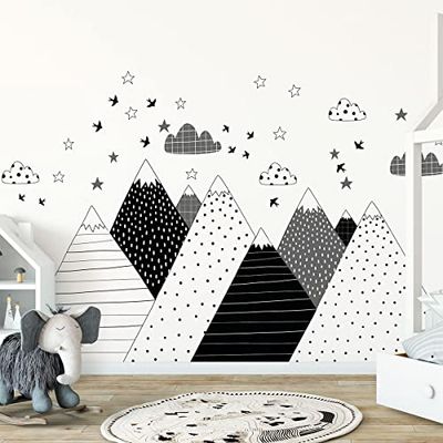 Väggklistermärken barn - dekoration för bebisrum - klistermärke jätte barn skandinaviska berg SASKA - 90 x 135 cm