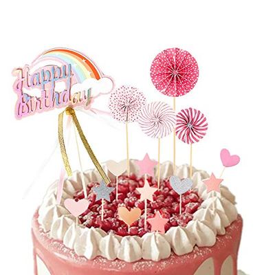 Birthday Cake Decorations Happy Birthday Cake Toppers for Girls Women Party Supplies Pink