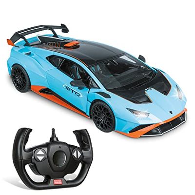 MONDO Motors, LAMBORGHINI HURACAN STO 2.4GHz, Modello in Scala 1: 14, fino a 10 km/h di Velocità, Auto Giocattolo per Bambini 63707, azzuro