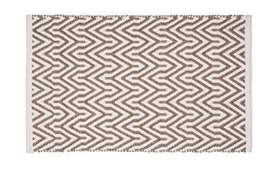 WENKO Tapis de bain Altai, tapis de bain durable, fabriqué en bouteilles PET recyclées au visuel ethno tendance et dessous antidérapant, lavable jusqu'à 40°C, (l x h) : 50 x 80 cm, brun/blanc