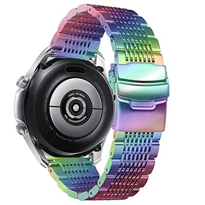 DEALELE Band Compatibel met Samsung Galaxy Watch 46mm / Galaxy 3 45mm / Gear S3, 22mm Roestvrij Staal Metaal Armband Vervanging voor Huawei Watch 3/3 Pro / GT3 46mm / GT2 46mm / GT Watch, Regenboog